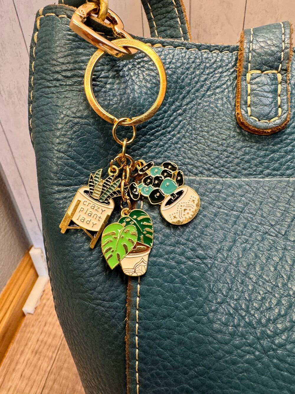 Cute Monstera Bag Charm Keychain Plant Lover Metal Purse Charm Plants Flowers